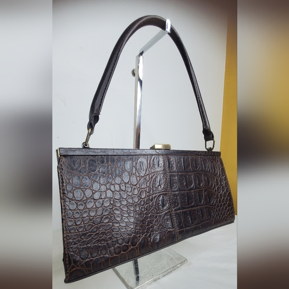 Franco Sarto Women Elegant Vintage Alligator Embossed Leather Satchel - Picture 2 of 14